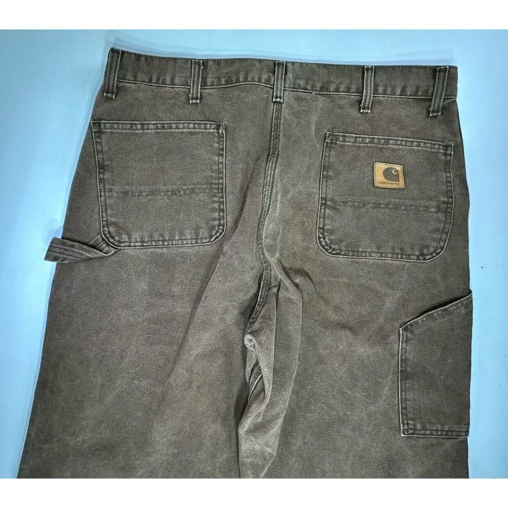 Carhartt WU0382 Mens Sz 39x31 Brown Canvas Carpenter Work Pants Made USA Vintage